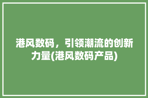 港风数码，引领潮流的创新力量(港风数码产品)