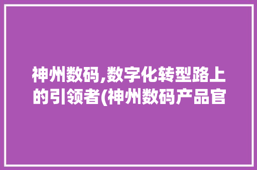 神州数码,数字化转型路上的引领者(神州数码产品官网) 时尚穿搭