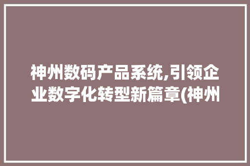 神州数码产品系统,引领企业数字化转型新篇章(神州数码产品系统)