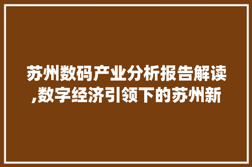 苏州数码产业分析报告解读,数字经济引领下的苏州新篇章(苏州数码分析报告) 手机电脑