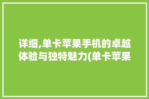 详细,单卡苹果手机的卓越体验与独特魅力(单卡苹果手机)