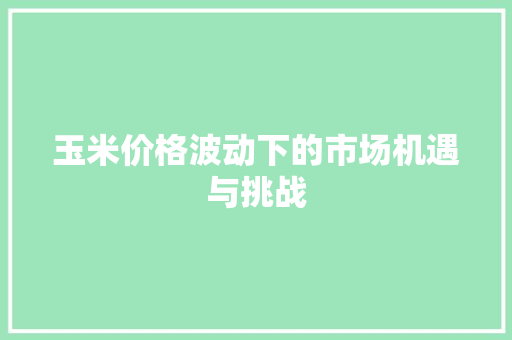 玉米价格波动下的市场机遇与挑战 旅游攻略