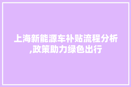 上海新能源车补贴流程分析,政策助力绿色出行 汽车常识