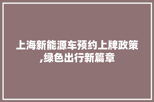上海新能源车预约上牌政策,绿色出行新篇章