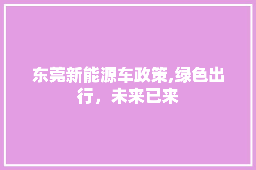 东莞新能源车政策,绿色出行，未来已来