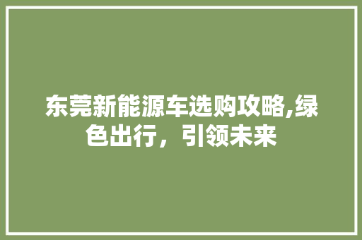 东莞新能源车选购攻略,绿色出行，引领未来