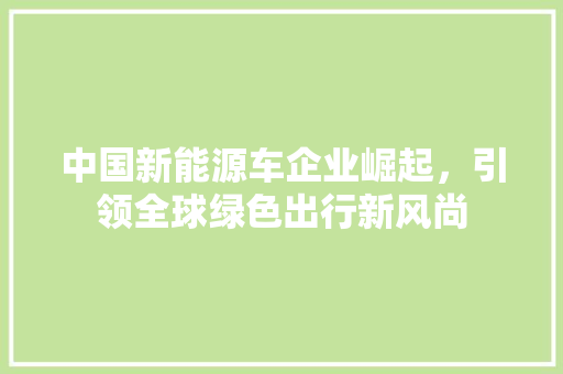 中国新能源车企业崛起，引领全球绿色出行新风尚
