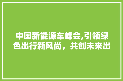 中国新能源车峰会,引领绿色出行新风尚，共创未来出行新蓝图