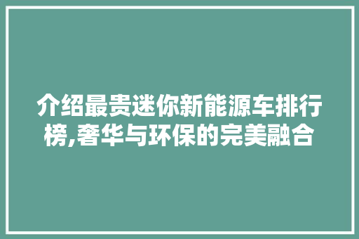介绍最贵迷你新能源车排行榜,奢华与环保的完美融合