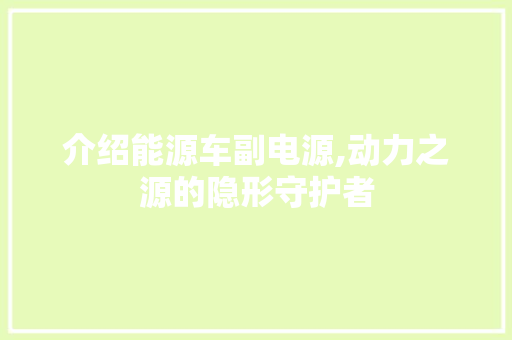 介绍能源车副电源,动力之源的隐形守护者
