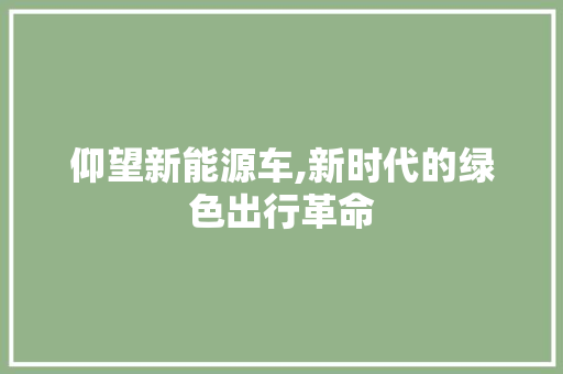 仰望新能源车,新时代的绿色出行革命
