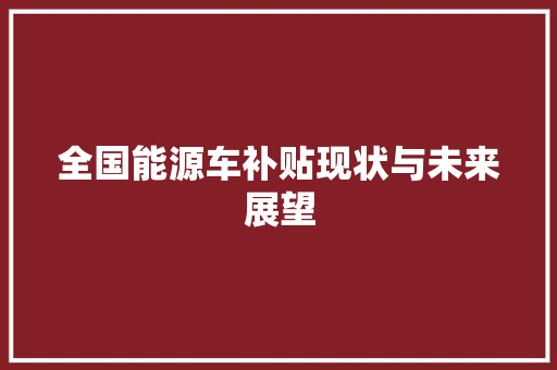 全国能源车补贴现状与未来展望
