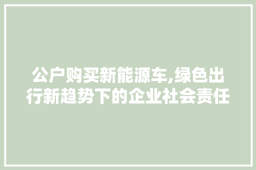 公户购买新能源车,绿色出行新趋势下的企业社会责任担当