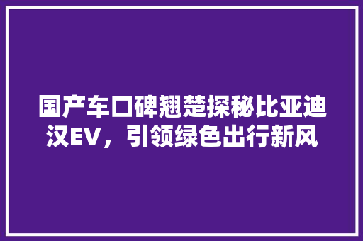 国产车口碑翘楚探秘比亚迪汉EV，引领绿色出行新风尚