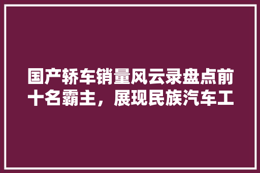 国产轿车销量风云录盘点前十名霸主，展现民族汽车工业崛起 汽车常识