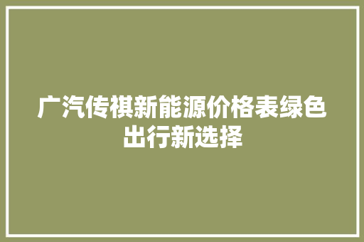 广汽传祺新能源价格表绿色出行新选择 汽车常识