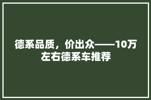 德系品质，价出众——10万左右德系车推荐