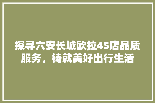 探寻六安长城欧拉4S店品质服务，铸就美好出行生活 汽车常识