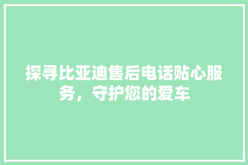 探寻比亚迪售后电话贴心服务，守护您的爱车 汽车常识