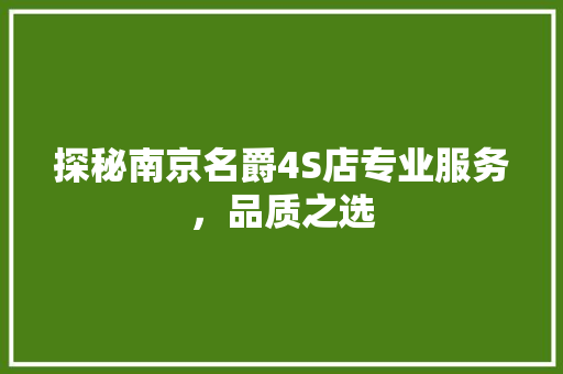 探秘南京名爵4S店专业服务，品质之选 汽车常识