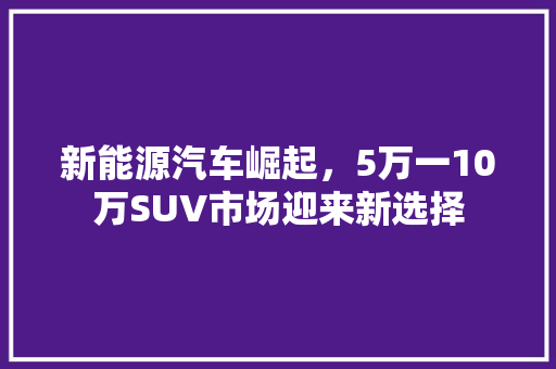 新能源汽车崛起，5万一10万SUV市场迎来新选择