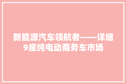 新能源汽车领航者——详细9座纯电动商务车市场