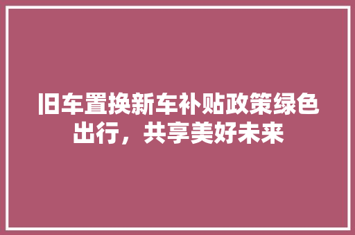 旧车置换新车补贴政策绿色出行，共享美好未来