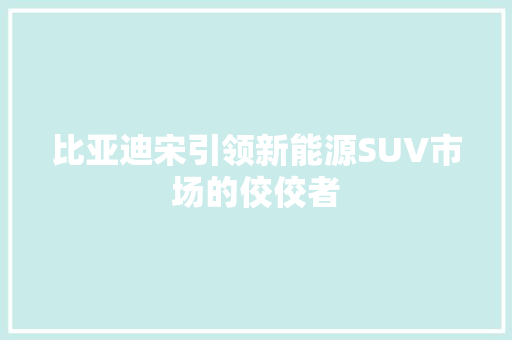 比亚迪宋引领新能源SUV市场的佼佼者