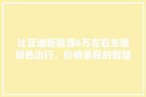 比亚迪新能源6万左右车型绿色出行，价格亲民的智慧选择