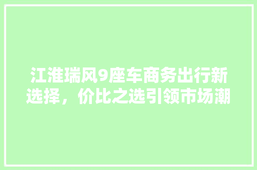 江淮瑞风9座车商务出行新选择，价比之选引领市场潮流