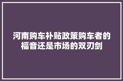 河南购车补贴政策购车者的福音还是市场的双刃剑
