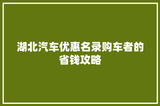 湖北汽车优惠名录购车者的省钱攻略