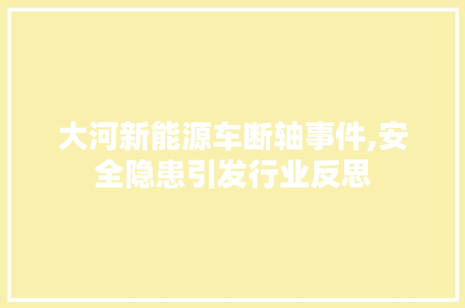 大河新能源车断轴事件,安全隐患引发行业反思