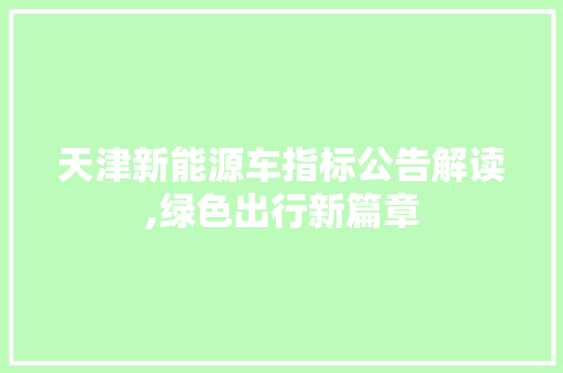 天津新能源车指标公告解读,绿色出行新篇章