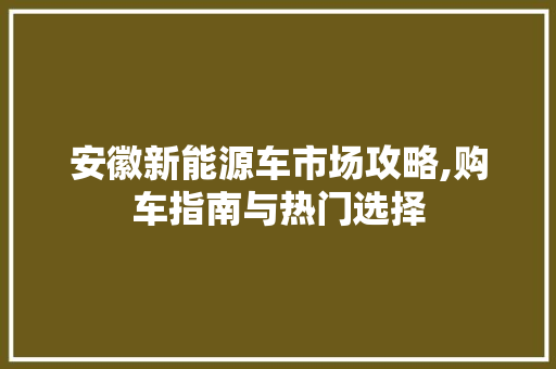 安徽新能源车市场攻略,购车指南与热门选择 汽车常识