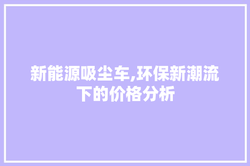 新能源吸尘车,环保新潮流下的价格分析