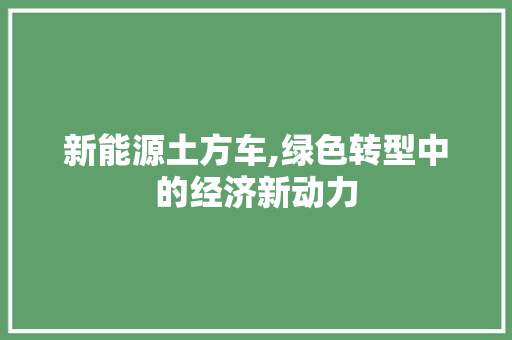 新能源土方车,绿色转型中的经济新动力