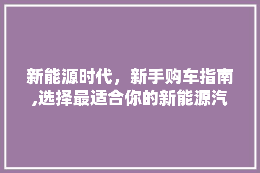 新能源时代，新手购车指南,选择最适合你的新能源汽车 汽车常识