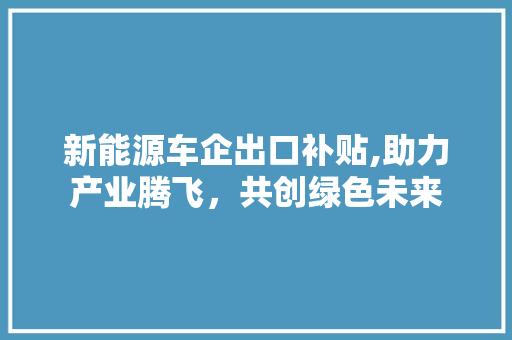 新能源车企出口补贴,助力产业腾飞，共创绿色未来 手机电脑