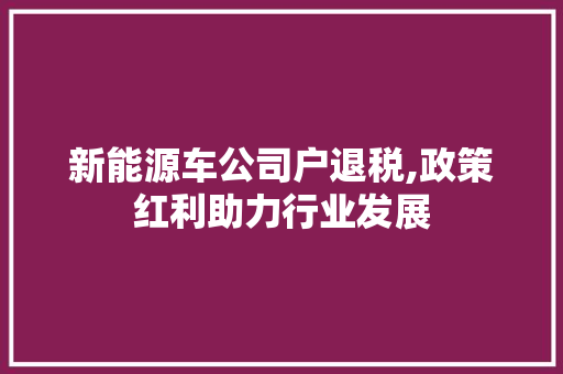 新能源车公司户退税,政策红利助力行业发展 旅游攻略
