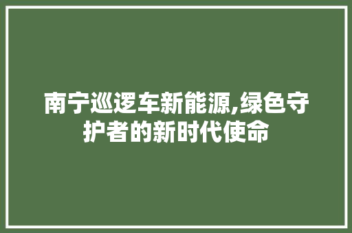 南宁巡逻车新能源,绿色守护者的新时代使命 汽车常识
