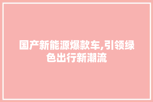 国产新能源爆款车,引领绿色出行新潮流