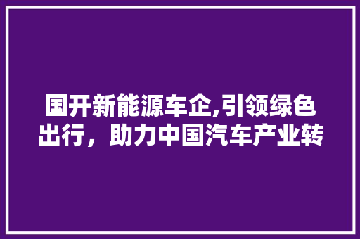 国开新能源车企,引领绿色出行，助力中国汽车产业转型升级
