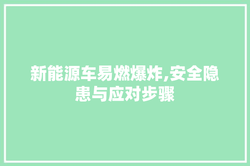 新能源车易燃爆炸,安全隐患与应对步骤 教育法律