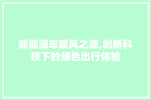 新能源车暖风之源,创新科技下的绿色出行体验 旅游攻略