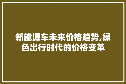 新能源车未来价格趋势,绿色出行时代的价格变革