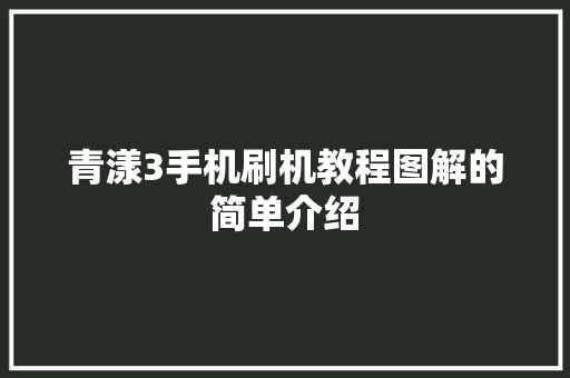 青漾3手机刷机教程图解的简单介绍 青漾3手机刷机教程图解的简单介绍 手机电脑