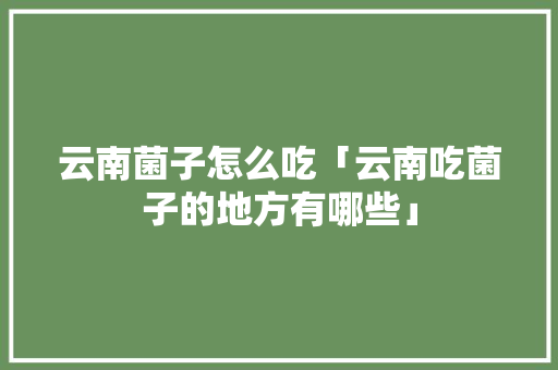 云南菌子怎么吃「云南吃菌子的地方有哪些」 云南菌子怎么吃「云南吃菌子的地方有哪些」 教育法律