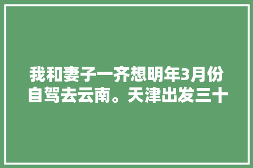 我和妻子一齐想明年3月份自驾去云南。天津出发三十天左右，具体线路和值得去哪儿「汉中自驾游云南旅游攻略路线」 我和妻子一齐想明年3月份自驾去云南。天津出发三十天左右，具体线路和值得去哪儿「汉中自驾游云南旅游攻略路线」 时尚穿搭